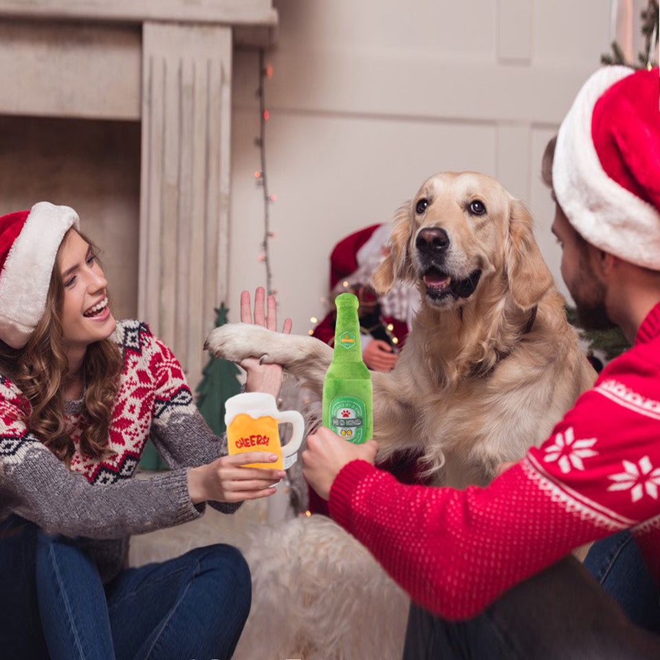 D KING Squeaky Beer Bottle Dog Toy