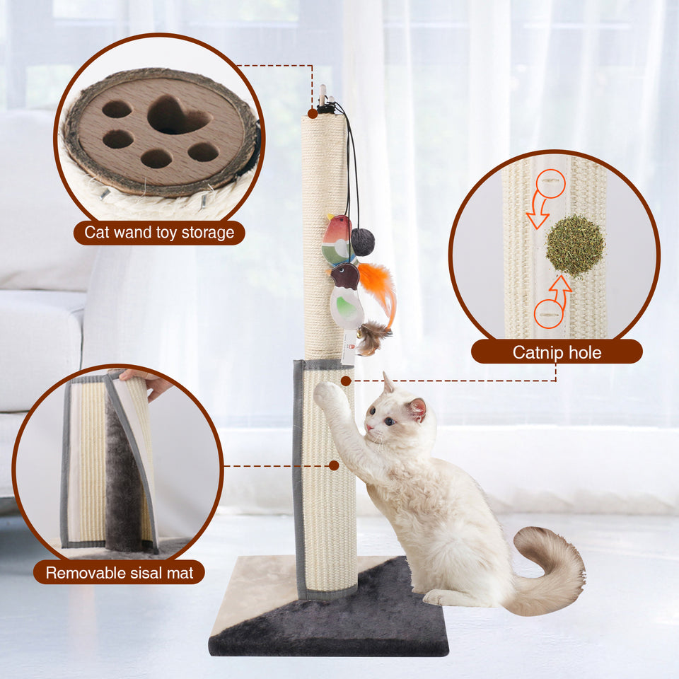 D KING 30.7 Inches Cat Scratching Post with Natural Sisal Rope and Hanging Ball Toy