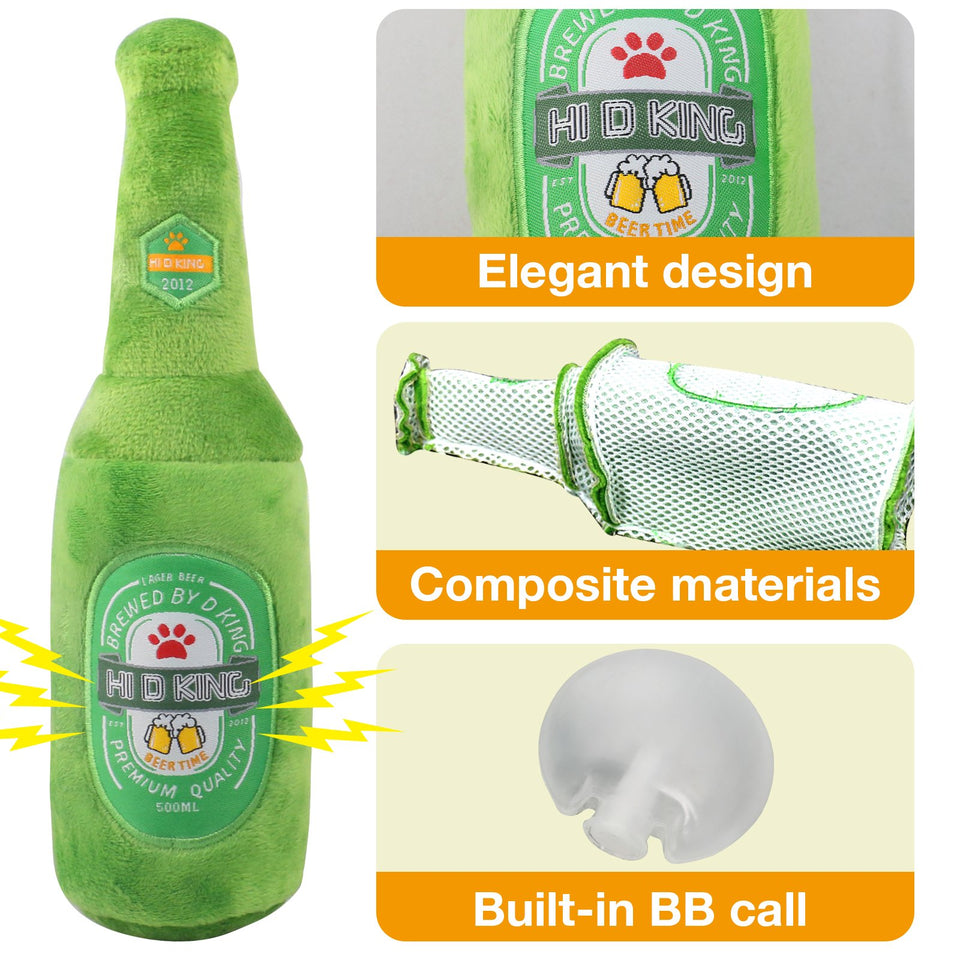 D KING Squeaky Beer Bottle Dog Toy