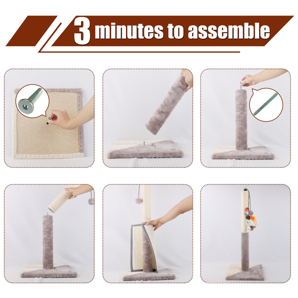 D KING 30.7 Inches Cat Scratching Post with Natural Sisal Rope and Hanging Ball Toy