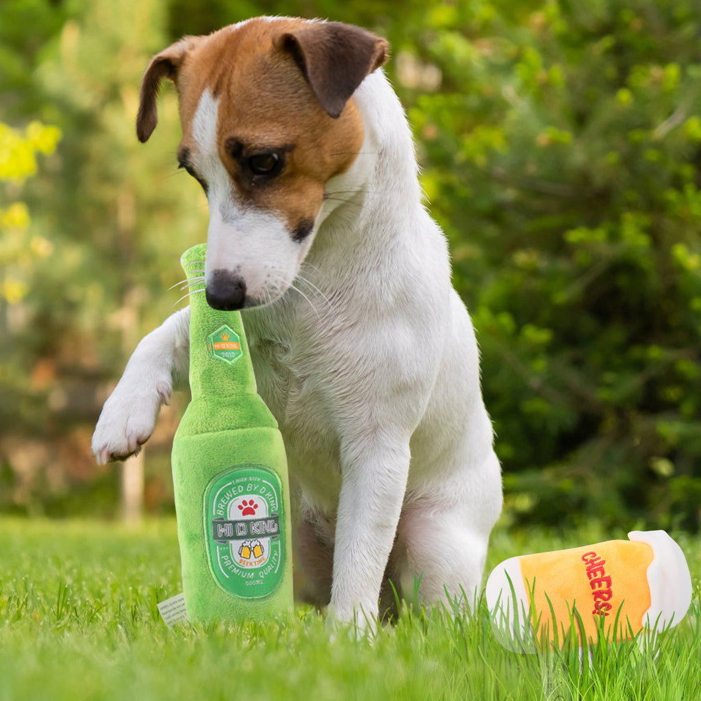 Squeaky beer shop bottle dog toy