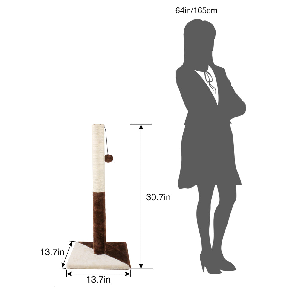 D KING 30.7 Inches Cat Scratching Post with Natural Sisal Rope and Hanging Ball Toy